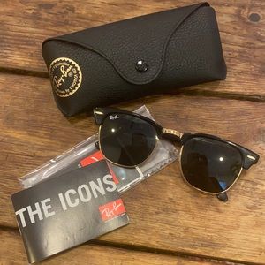 Authentic Raybans Black Clubmaster- Standard: Black/Gold New w/ case & wipe!